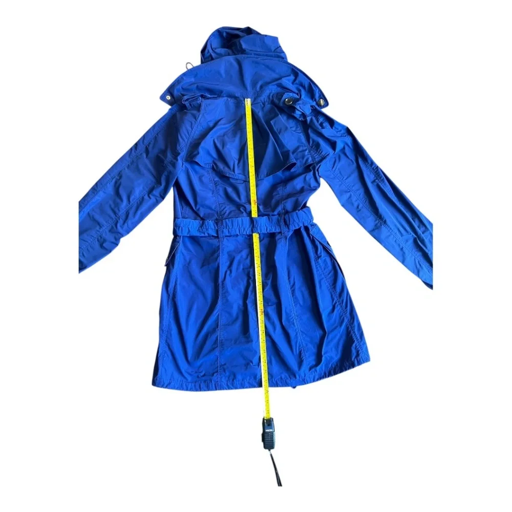 Burberry Brit Royal Blue Trench Coat Zip-In Hood Belted Women’s Size 8 - Picture 14 of 16